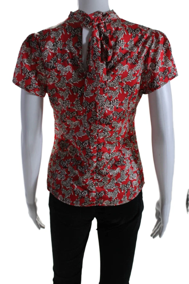 Top Julie Brown Mujer Manga Corta Estampado Cebra Cuello Corbata Rojo Blanco Talla 2 Foto 3 de 4