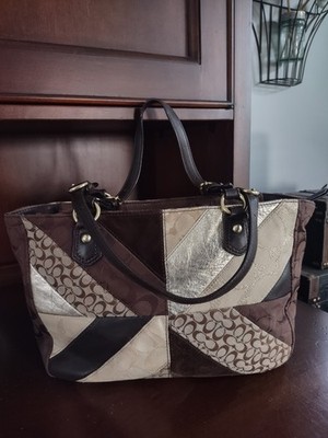 バッグ vintage coach patchwork shoulder bag y2k Vintage Coach Brown Gold Signature Patchwork Suede y2k shoulder