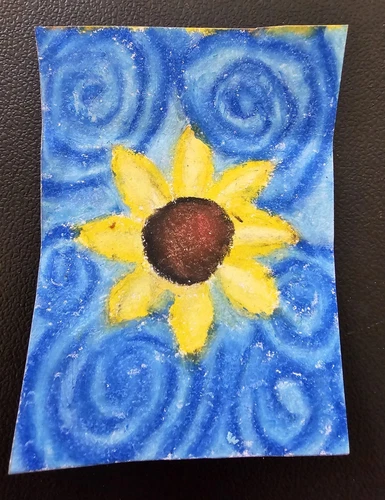 ACEO Original Hand-Painted Flower with Oil Pastel on Paper 4 Of 4