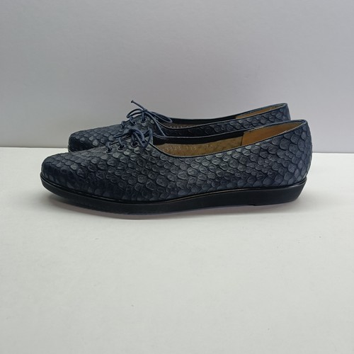 Vtg Salvatore Ferragamo Size 7.5B Lace-up Shoes Blue Snake Embossed Oxfords - Picture 7 of 8