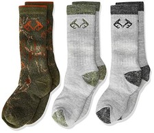 Boy's Outdoor Merino Wool Blend Camo Mid Calf Socks Gift Box 3 Small Multi