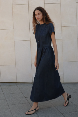 denim maxi dress h&m Women's Beige Denim Maxi Dress