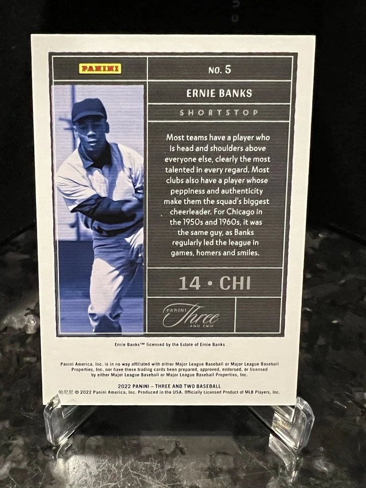 Panini Three and Two Ernie Banks #5 2022 Holo Platinum Blue/1 One of One Cubs Foto 3 de 3