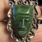 Vtg 955 Silver Poison Ring Carved Green Jade? Mask Ornate Hidden Compartment