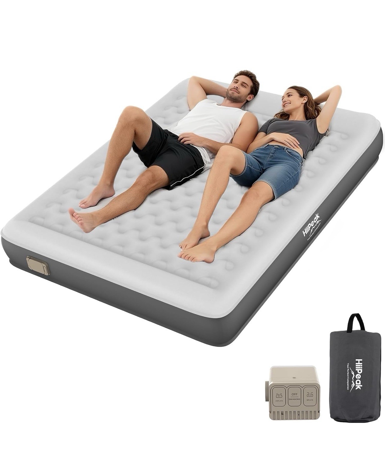 Colchón doble inflable HiiPeak cama de aire bomba incorporada cama de invitados gamuza