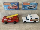 Vintage Matchbox Lesney Emergency Set, 1975 Firetruck, 1977 Ambulance