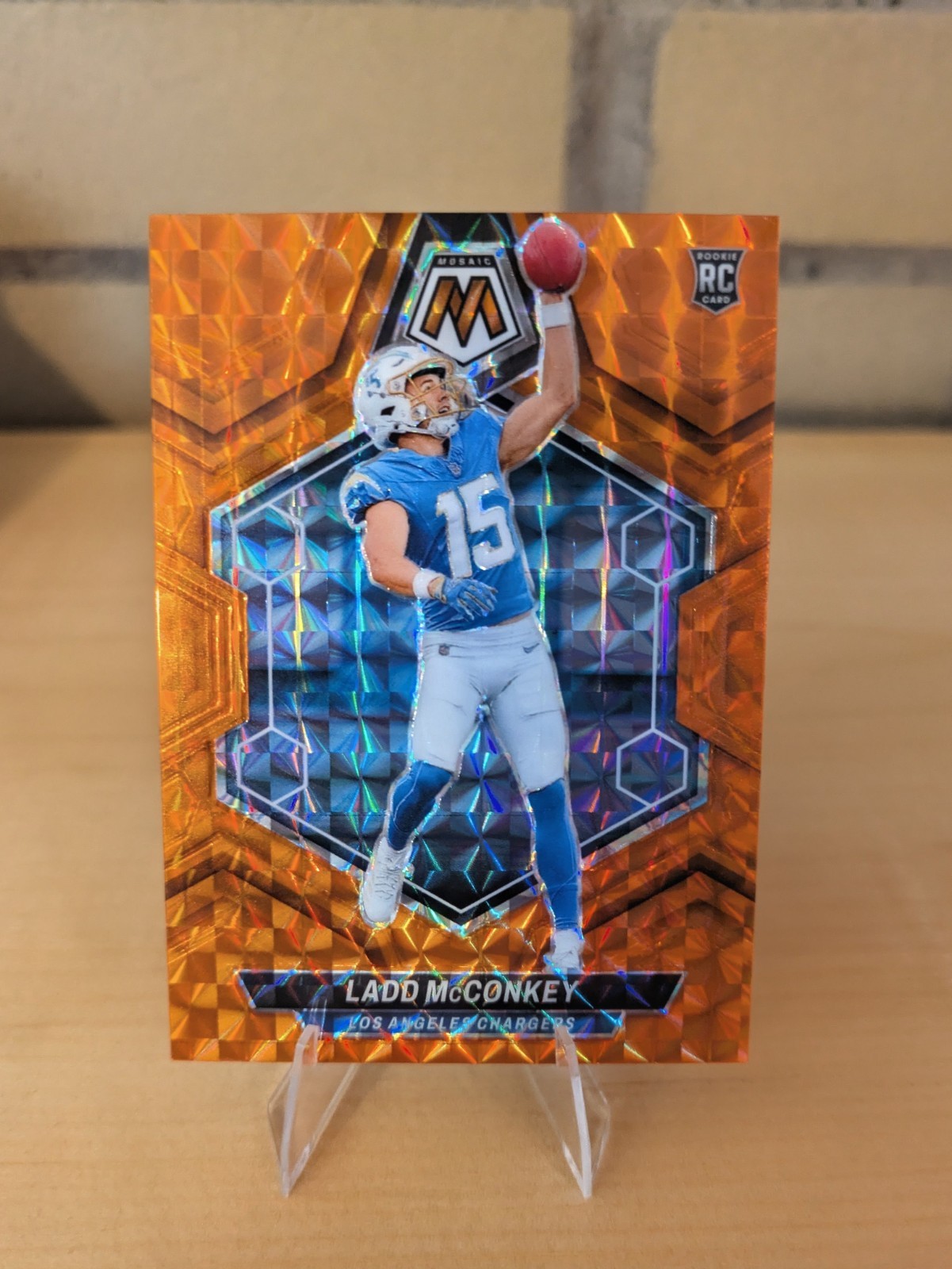 2024 Panini Mosaic Rookies Ladd McConkey #334 Orange Mosaic Prizm /199 RC LAC