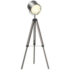 Image of Debenhams HOMCOM Tripod Floor Lamp Steel Pine Wood Finish Height Adjustable Grey