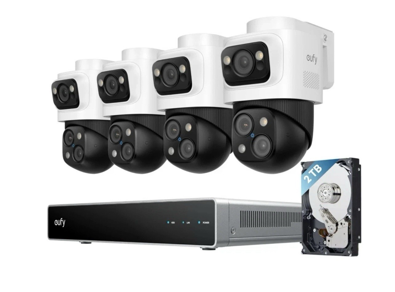 Eufy S4 Max Wired Security System - 4 Cameras  8CH PoE NVR 16MP PTZ 2TB 360° Cam
