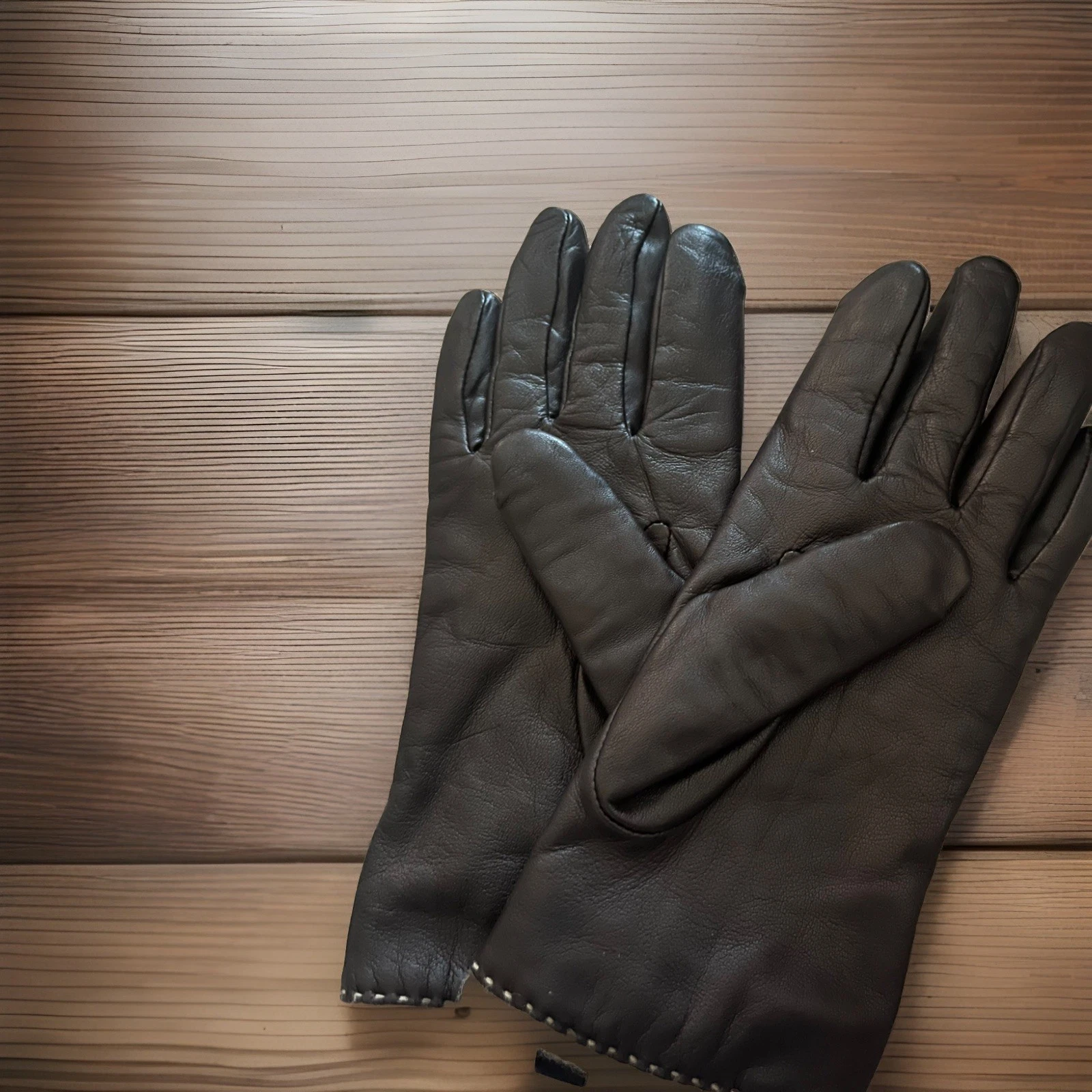 Brooks Brothers Brown Leather & Cashmere Gloves, S Small Designer Money