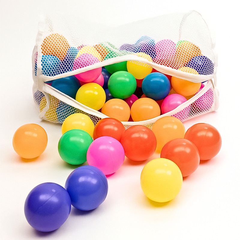 Product photo 1 of 8 — 100 Ball Pit Balls 5cm Colourful Soft Plastic Kids Play Balls Mesh Bag UK