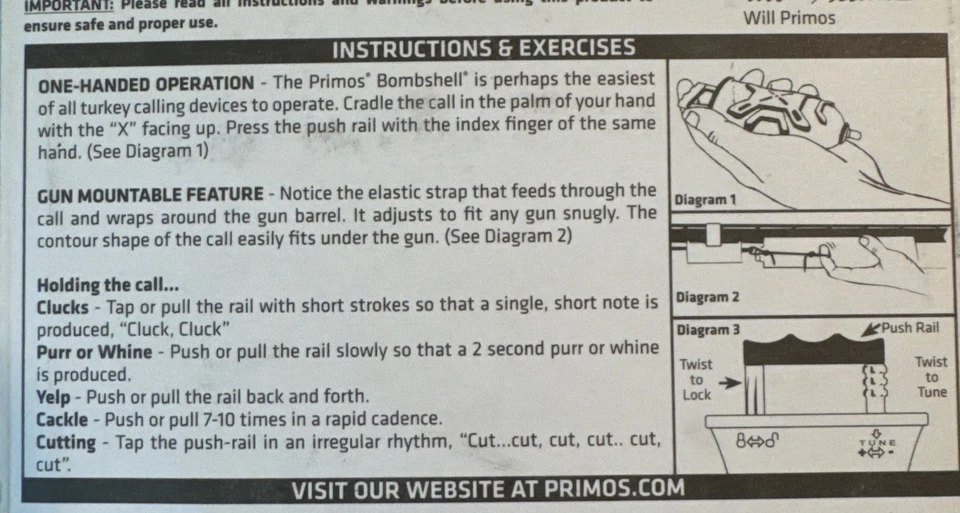 PRIMOS HUNTING BOMBSHELL TURKEY CALL Model No. PS209 Push/Pull Style *NEW* - Image 3 of 3
