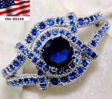 2CT Treated Blue Sapphire 925 Solid Sterling Silver Ring Jewelry Sz 6 MK1-8