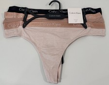 NWT Calvin Klein 3 Pack LARGE Motive Cotton Thongs Womens Black Tan Beige Stripe