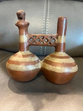 Rare Pre Columbian Chancay Peruvian Doouble Chambered Whistle Vessel
