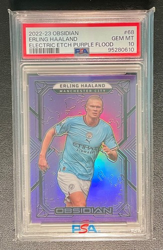 2022-23 Obsidian #68 Erling Haaland Purple Flood PSA 10 GEM MT SICK!  #'d 25/25