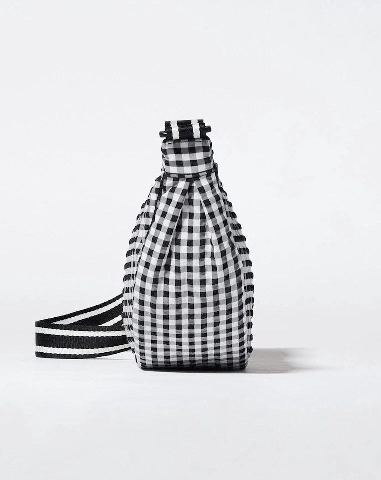 Viral Uniqlo Round Mini Shoulder Bag Gingham Check Pattern Black And White - Image 2 of 4