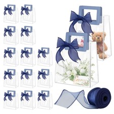 15 PCS 7x8x4 Inch Blue Clear PVC Gift Bags with Handles Ribbon Reusable