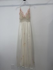 Vintage Floral Embroidered Sheer Maxi Nightgown S Lingerie Slip Dress Romantic