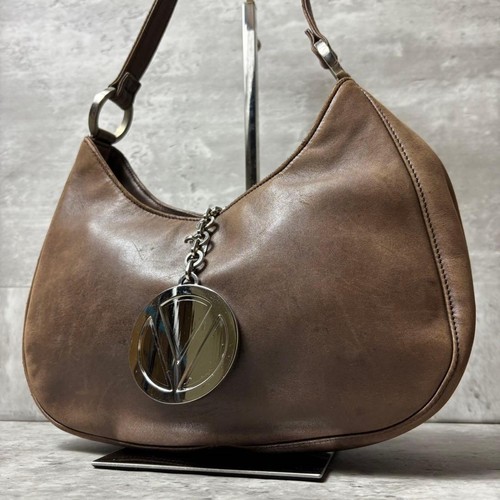 Valentino Garavani One Shoulder Bag Purse Leather Brown Authentic