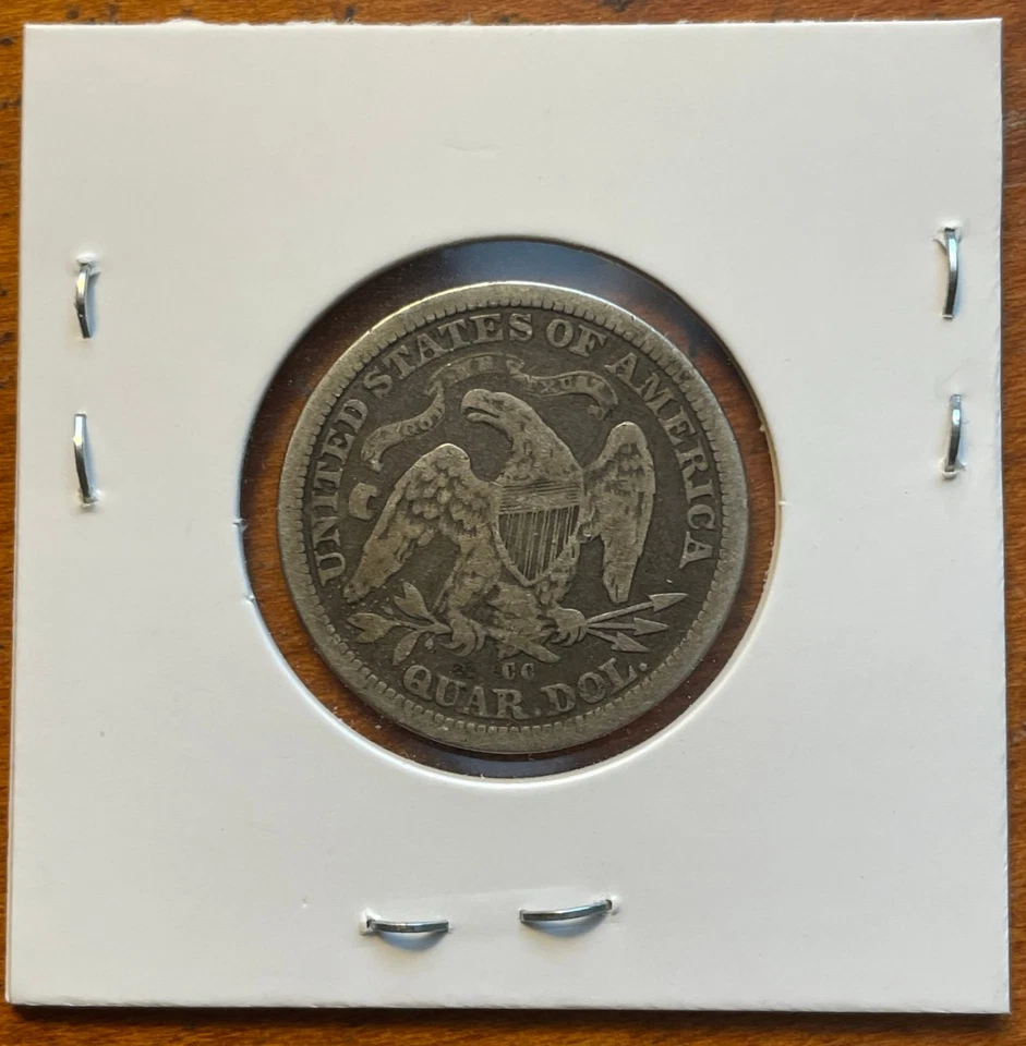Moneda de plata 1876 CC Seated Liberty 25c cuarto Comstock Lode de Carson City Foto 4 de 4