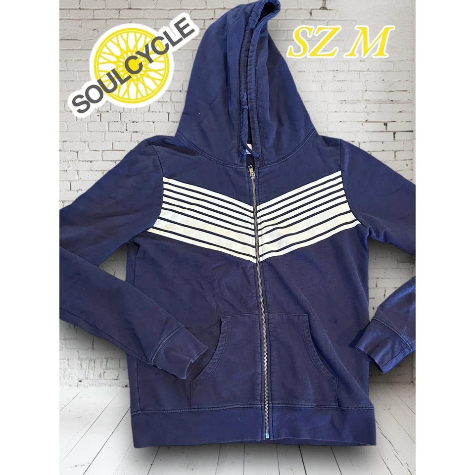 SoulCycle Hooded Jacket. Sz M. Full Zipper. Skull/crossbones. Navy Blue Pockets - Image 2 of 4
