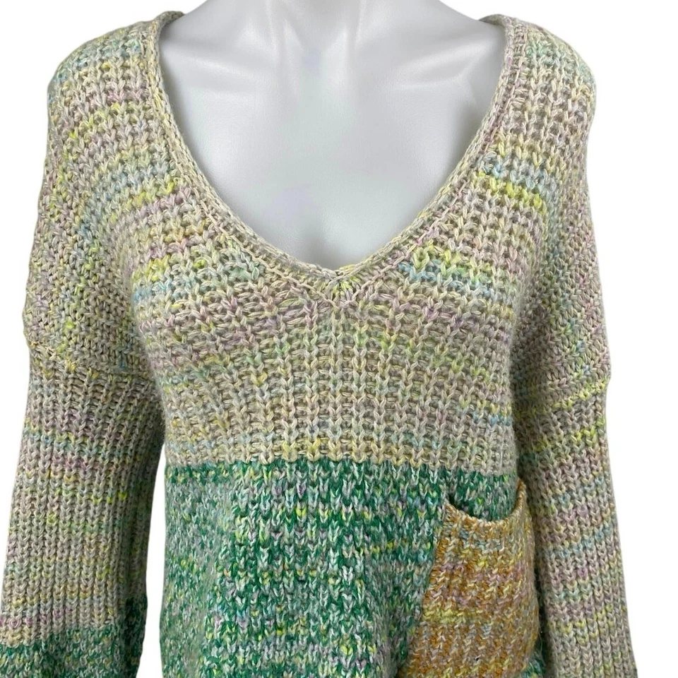 Suéter Top Urban Outfitters Kimchi Azul Estación Espacial Verde Crema Grueso Tejido M Foto 3 de 4