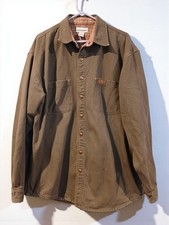Vtg Carhartt SMOS96 Green Canvas Fleece Lined Work Shirt LT Chore Barn Mens