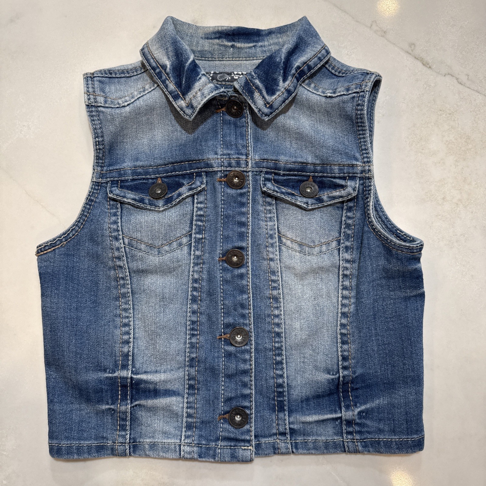 All Lower Women Denim Vest Button Front Blue Jean Sleeveless Small