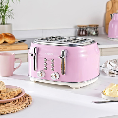 Salter Retro Toaster 2-Scheiben   Selbstzentrierung, 900 W, Edelstahl/Retro/Rosa