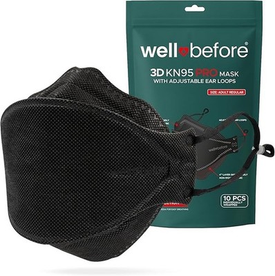 Well Before Premium 3D PRO KN95 Mask   1 Count (Pack of 10), Medium-black 