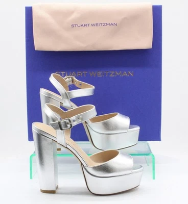 STUART WEITZMAN RYDER 95 WOMENS PLATFORM SANDALS UK 4 EU 37 SILVER RRP £395 AD - Image 1 of 4
