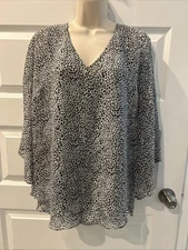NEW Boutique Top Sz XL Black Animal  Print Semi-Sheer 3/4  Sl Tunic Too (L3)