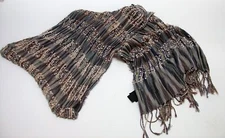 Cejon Ladies Scarf w/ Fringe ~ Green Brown Purple Gray ~ 18" W x 76" L
