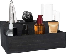 Wooden Hair Dryer Holder - Rustic Hair Tools Organizer with 3 Circular Holes and