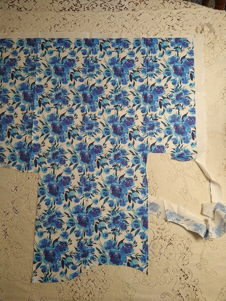 Restos de tela de acolchado de algodón floral boho rosas azules 15x42 cola personalizada impresa Foto 2 de 4