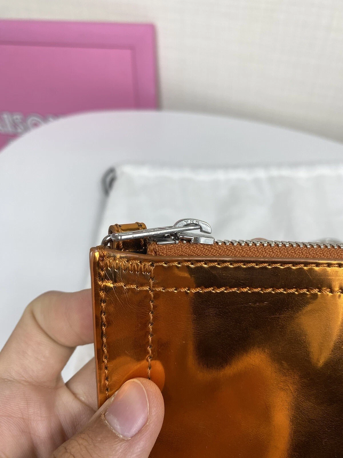 MAISON MARGIELA Casa Margiela MM6 Borsa Vinile Tasca Mini Borsa A Frizione Catena Metallica Arancione