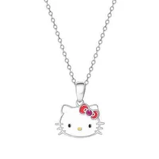 Hello Kitty Crystal & Enamel Pendant Necklace Fine silver plated