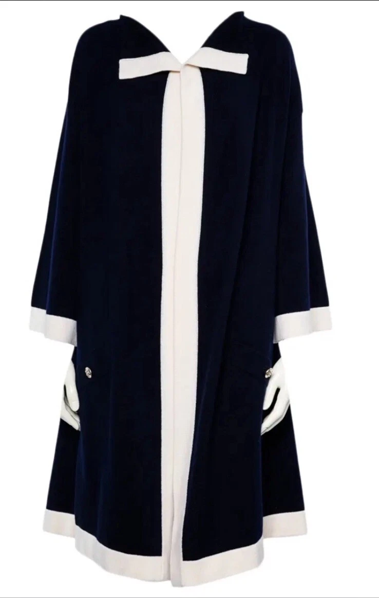 Chanel 2016 blu giacca lunga cardigan maglione 38 40 42 44 6 8 10 12 cappotto mantello M