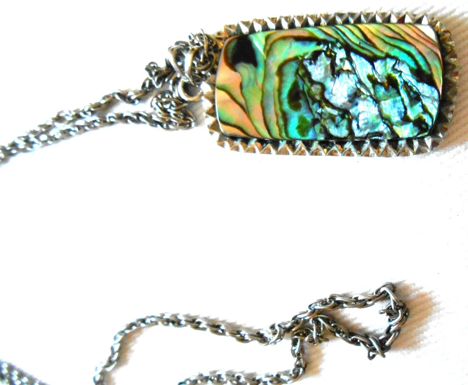 Exquisite England Abalone Shell Pendant silvertone 1950s vintage necklace vgc - Image 2 of 4
