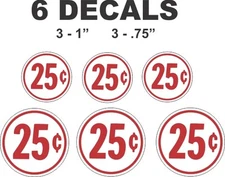 6 Round White Gumball Vending 25 Cent Gumball  Machine Vinyl Decals