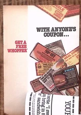 1983 BURGER KING GET A FREE WHOPPER PROMO FOLD OUT COUPON ADVERTISING  Z4751