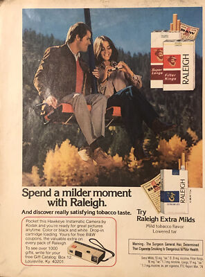 1974 Raleigh Cigarettes PRINT AD Ski Lift - Kodak Hawkeye Camera