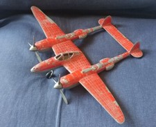 Vtg Hubley Toy Airplane Lockheed Cast Fold Down Wheels Double engine WW2 Twin