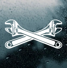 Crossed Adjustable Wrenches Vinyl Decal | Mechanic Wrench Crescent | Sticker