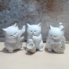 Vintage Fitz & Floyd Cool Cat Band Figurines Guitar Sax Bass Cello Jazz Musician