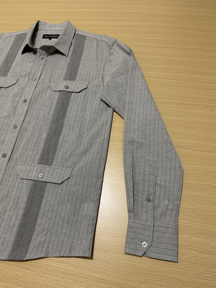 Alpha 60 Mens Shirt Size Large Front Button Long Sleeves Polo Casual w/ Pockets - image 3 of 4