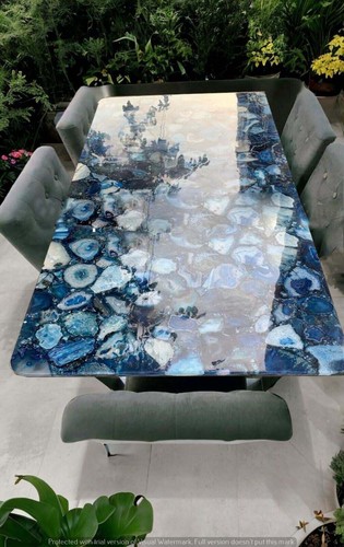 Sofá centro de piedra ágata azul mesa de comedor top hecho a mano encimeras de cocina losa - Imagen 2 de 7