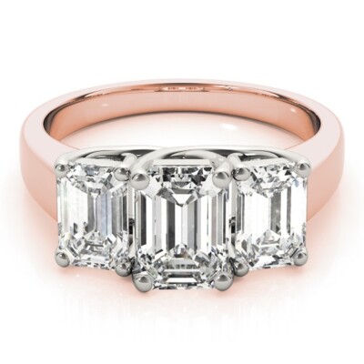 2.00 Ct Emerald Cut Lab Created Diamond Engagement Ring 14K Solid Rose Gold B