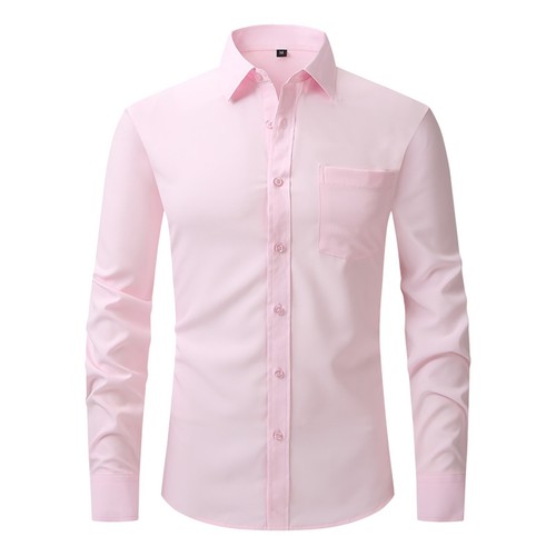 Business Casual Button-Down Shirt Men's Wrinkle-Free Long Sleeve Top Loose Fit - Picture 50 of 69